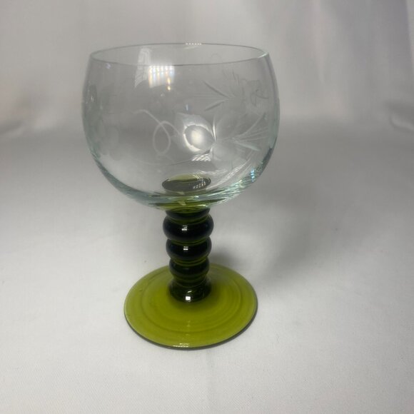 4 Vtg German Roemer Olive Green Wine Cordial Glass Etched Grape Vine Ball EUC - Picture 10 of 10